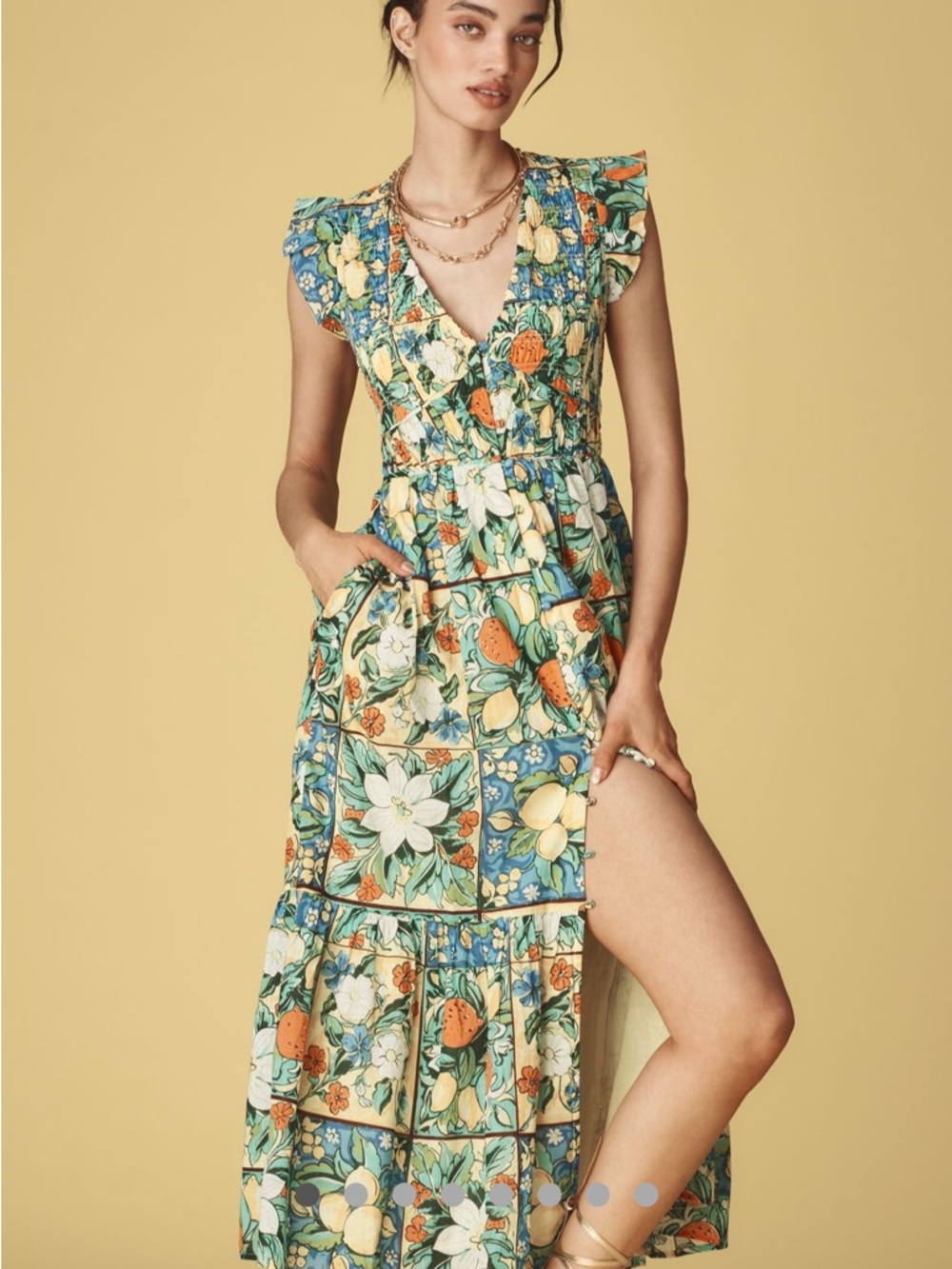 Anthropologie peregrine maxi Dress fruit motif